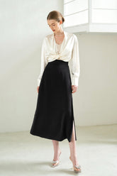 Power Satin Slide-Split Skirt